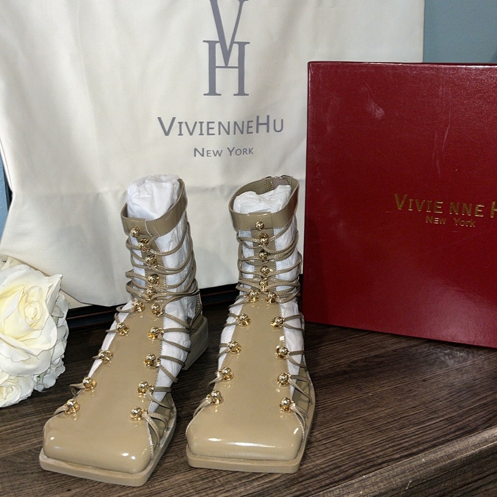 Vivienne Hu Leather Beaded Accents Gladiator Sandals Women's Size: 8 | IT 38 NIB - Picture 5 of 17